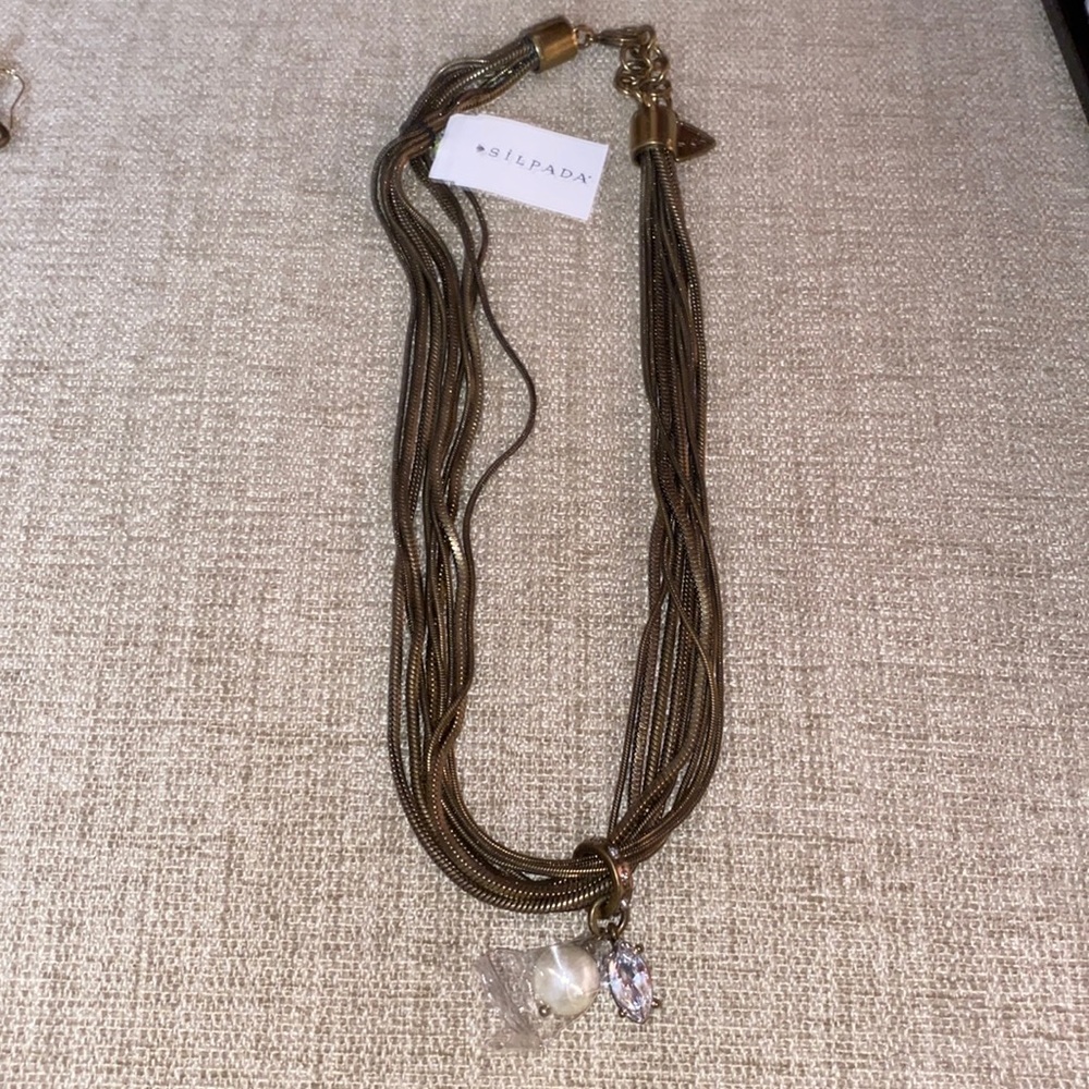 NWT Silpada KR Multi Stand Neckace with CZ Crystal and Faux Pearl